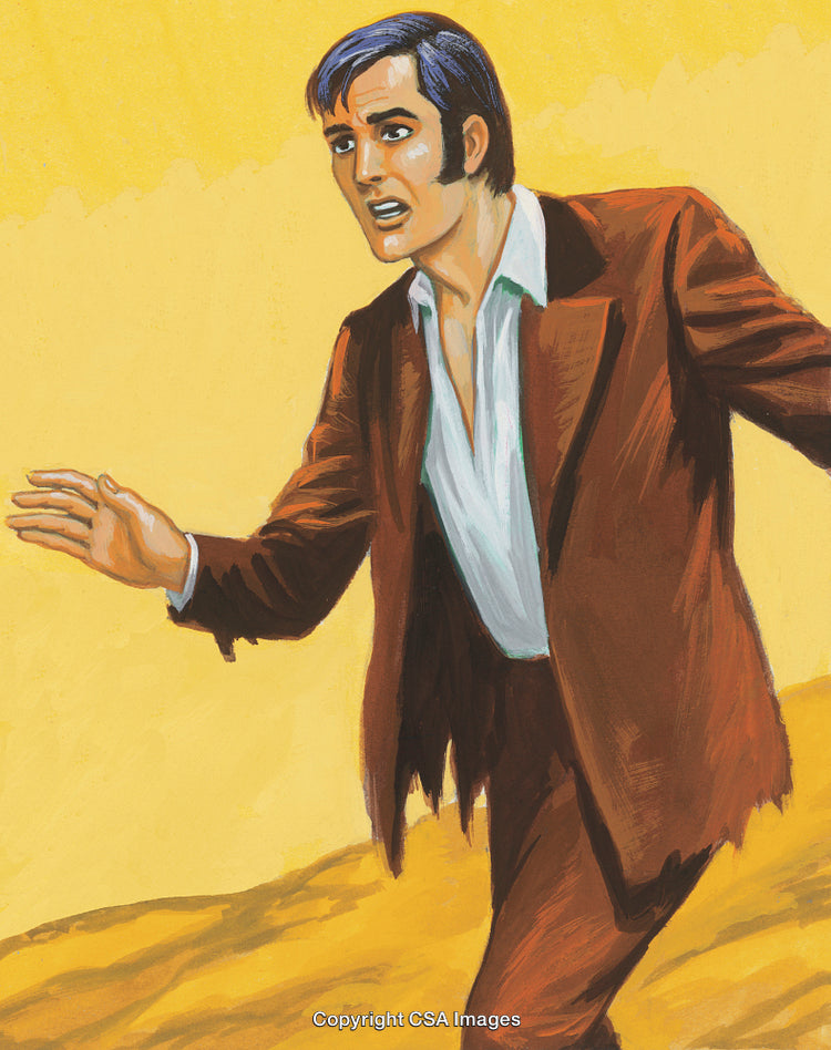 Illustration of a Concerned Man Reaching Out with a Yellow Background
