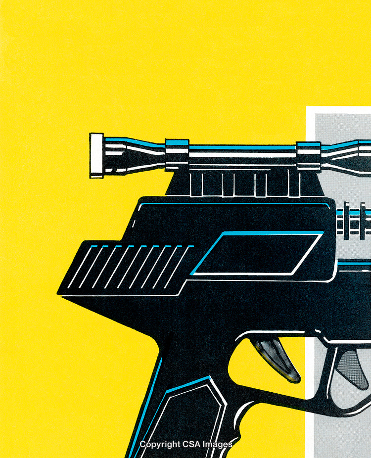 Stylized Color Illustration of a Sci-Fi Weapon with Yellow Background