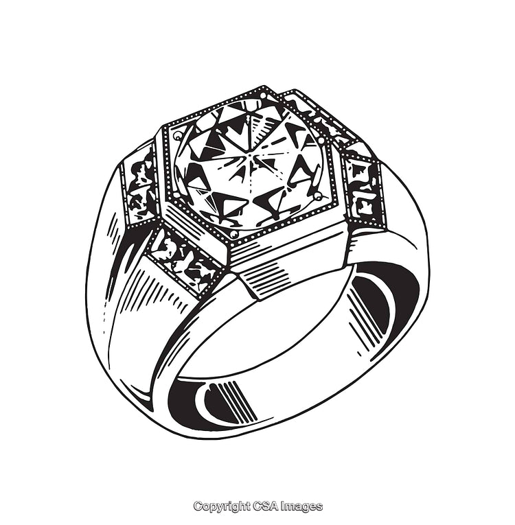 Elegant Black and White Line Art Illustration of a Decorative Ring