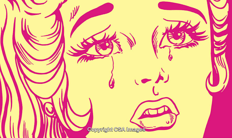 Colorful Pop Art Illustration Depicting Emotional Expression of Sadness and Tears