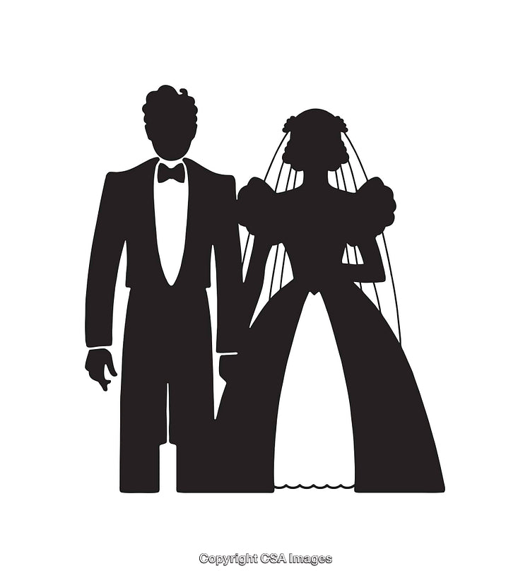 Silhouette Illustration of Bride and Groom in Wedding Attire