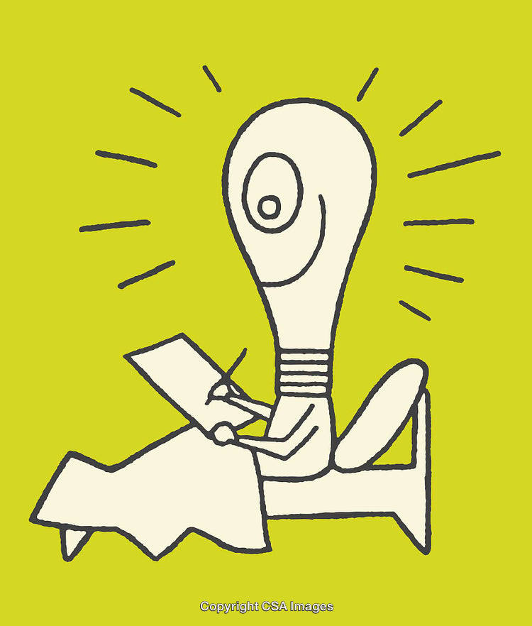 Creative Line Art Illustration of a Lightbulb Character Sketching