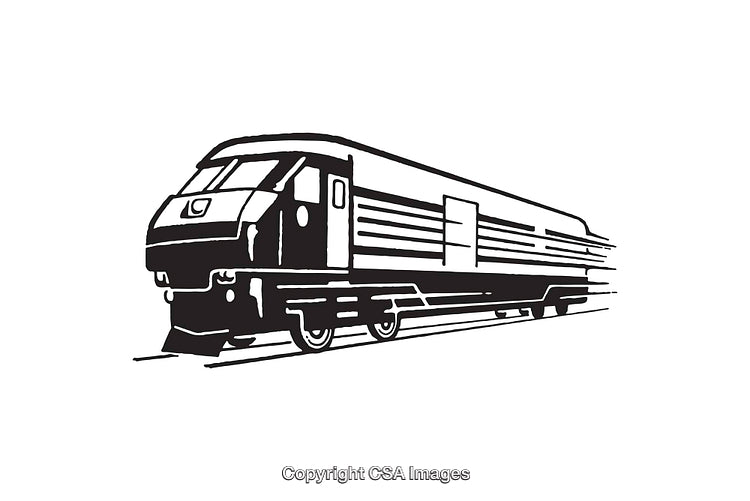 Black and White Line Art Illustration of a Train in Motion