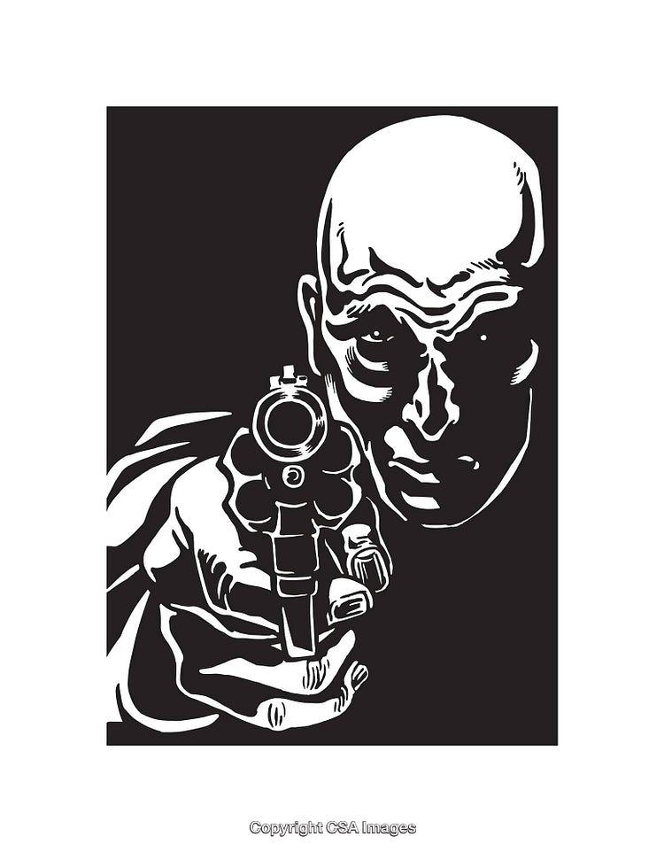 Black and White Line Art of Person Pointing a Handgun