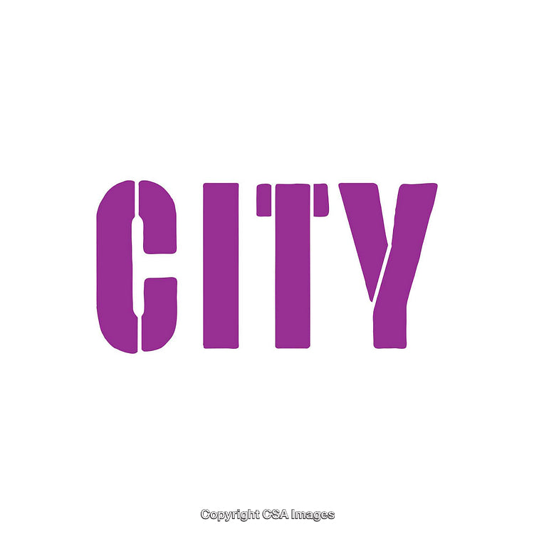 Purple Stencil-Style CITY Text Design on White Background