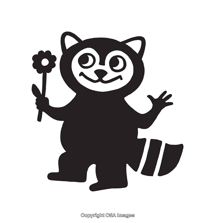 Cute Cartoon Raccoon Holding a Flower in Line Art Illustration