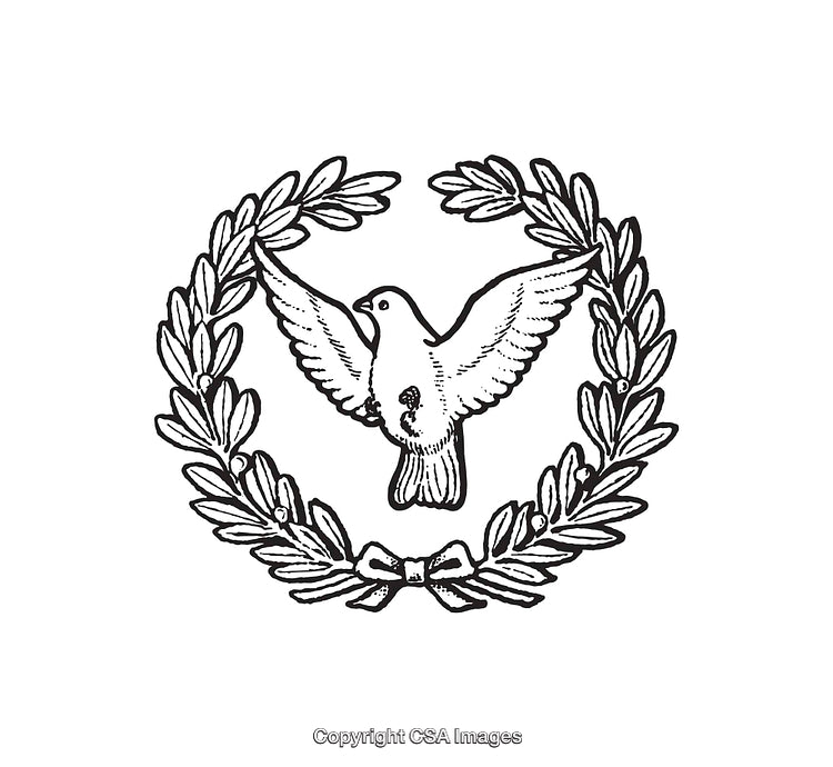 Hand-Drawn Dove and Laurel Wreath Emblem in Black and White