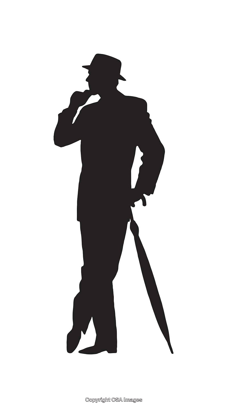 Silhouette of a Man With Umbrella in a Thoughtful Pose