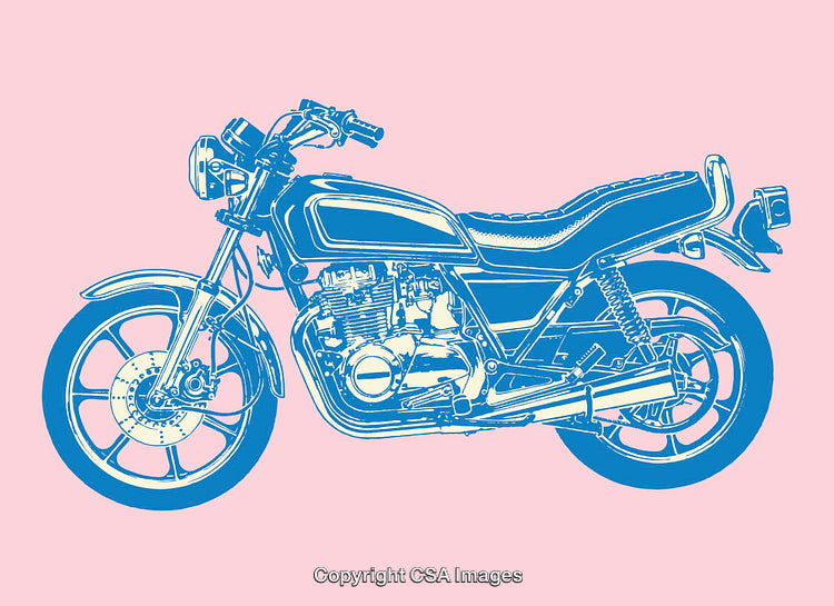 Retro Style Color Line Art Illustration of a Classic Motorcycle