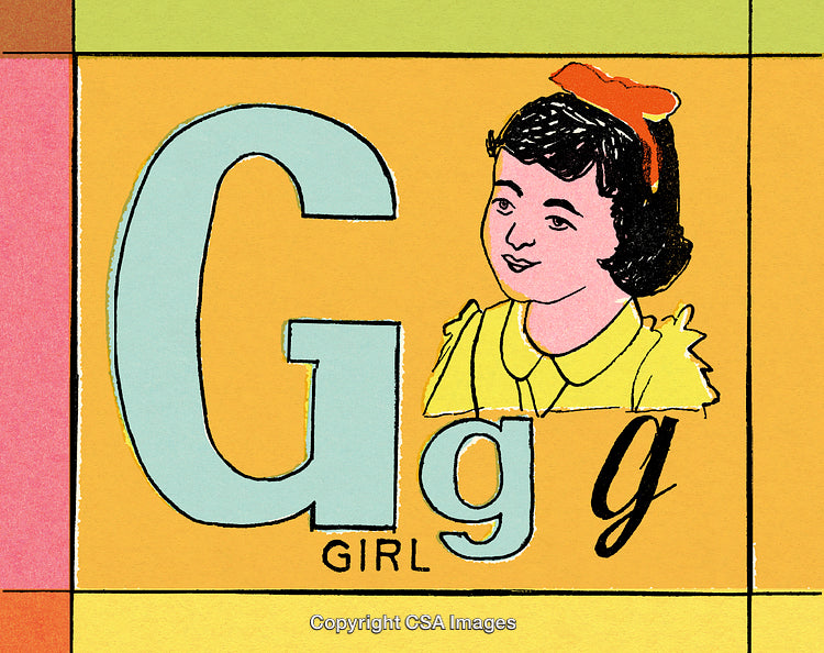 Retro Alphabet Illustration Featuring Letter G With a Girl Portrait