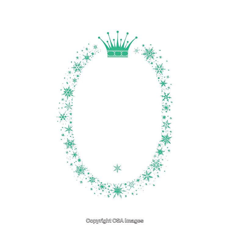 Elegant Green Oval Frame with Snowflake Ornaments and Crown Emblem Design