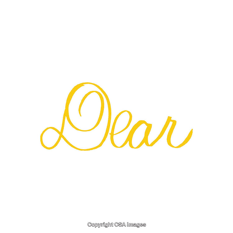 Yellow Handwritten Typography Text Depicting 'Dear' on a White Background