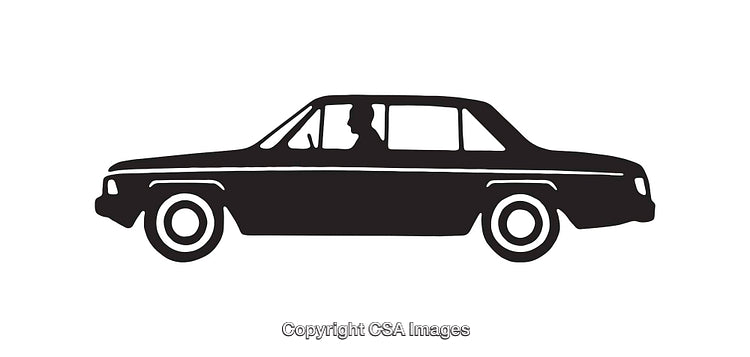 Classic Silhouette of a Black Sedan Car with Driver Illustration