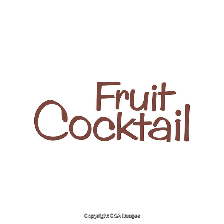 Brown Handwritten Text Saying Fruit Cocktail on White Background