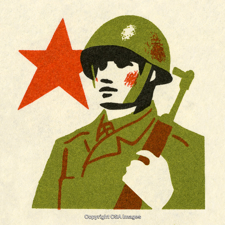 Illustration of Soldier with Rifle and Red Star Design