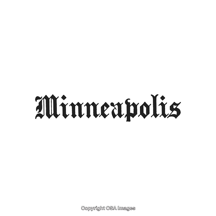 Classic Blackletter Typography Displaying the Name Minneapolis on a White Background