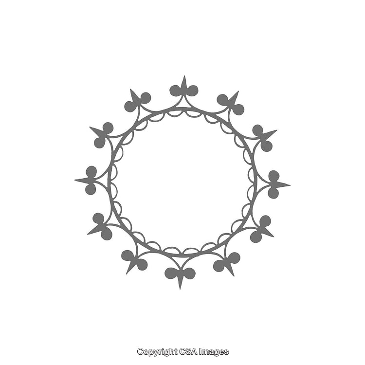 Circular Ornament with Floral and Pointed Design Elements on White Background