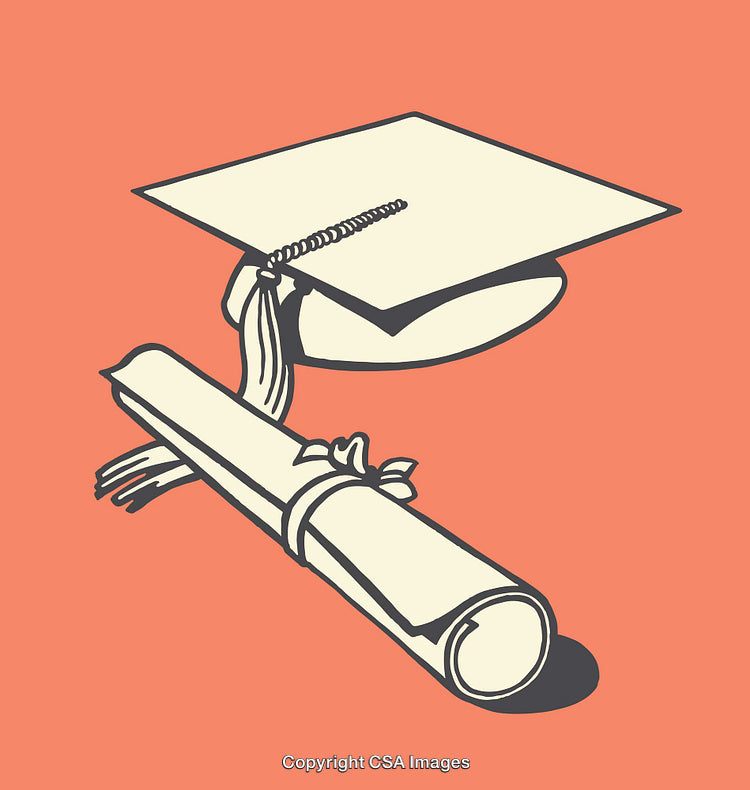 Graduation Cap and Diploma Sketch with Vintage Color Style