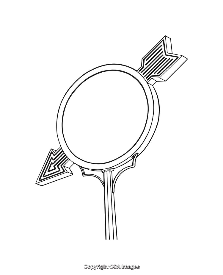 Black and White Line Art of Unique Ornament Design with Arrows