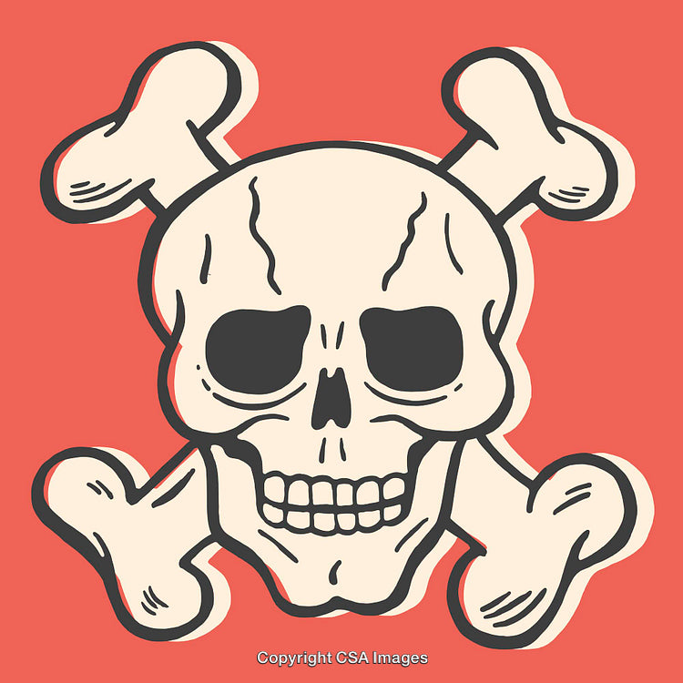 Stylized Skull and Crossbones Illustration on a Vivid Red Background