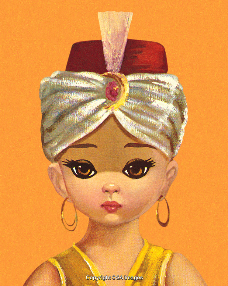 Artistic Portrait of a Young Girl in Traditional Attire and Turban