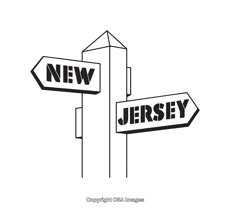 Black and White Directional Signs Illustration Highlighting New Jersey