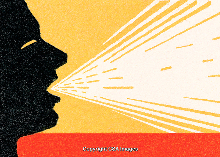 Silhouette of a Person Speaking with Vibrant Yellow Light Emission