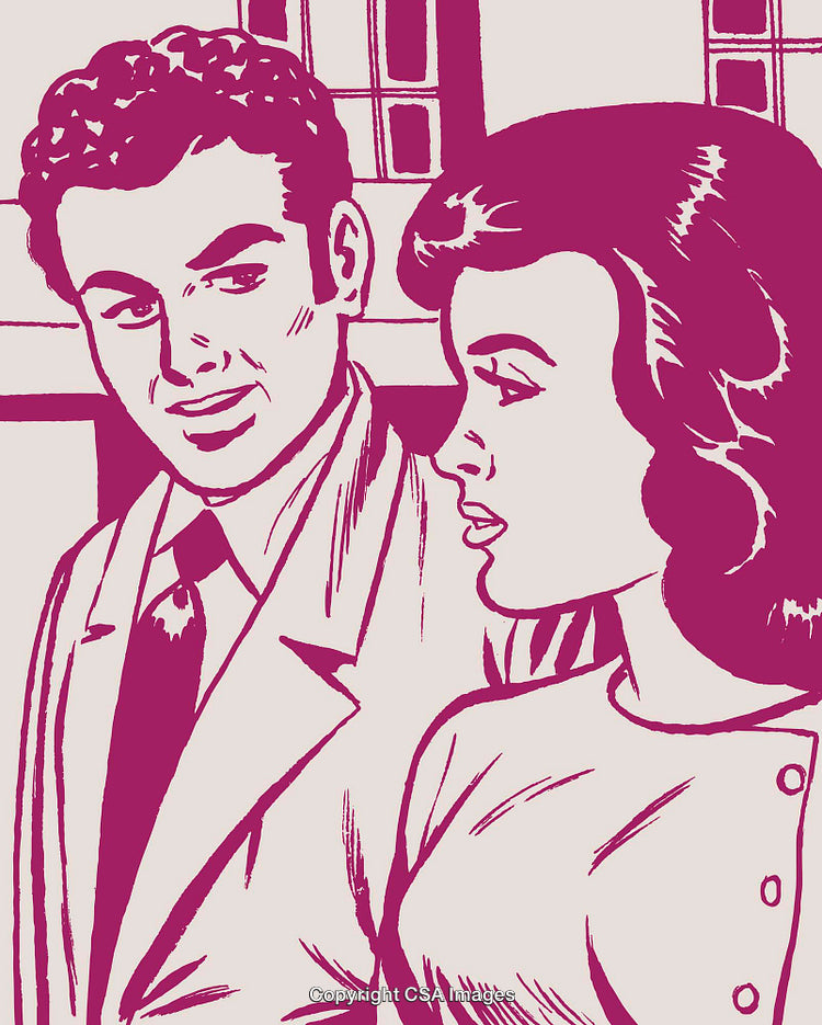 Retro Illustration of a Man and Woman Engaged in Conversation