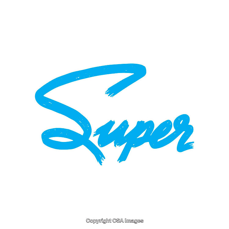 Blue Artistic 'Super' Calligraphy on White Background