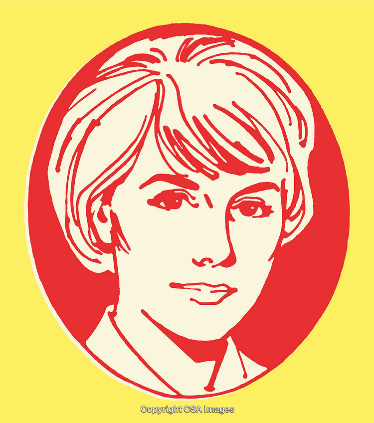 Colorful Line Art Illustration of a Woman's Face With Red Accent