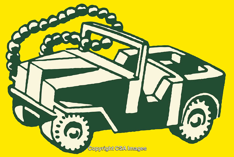 Line Art Illustration of an Off-Road SUV on a Yellow Background
