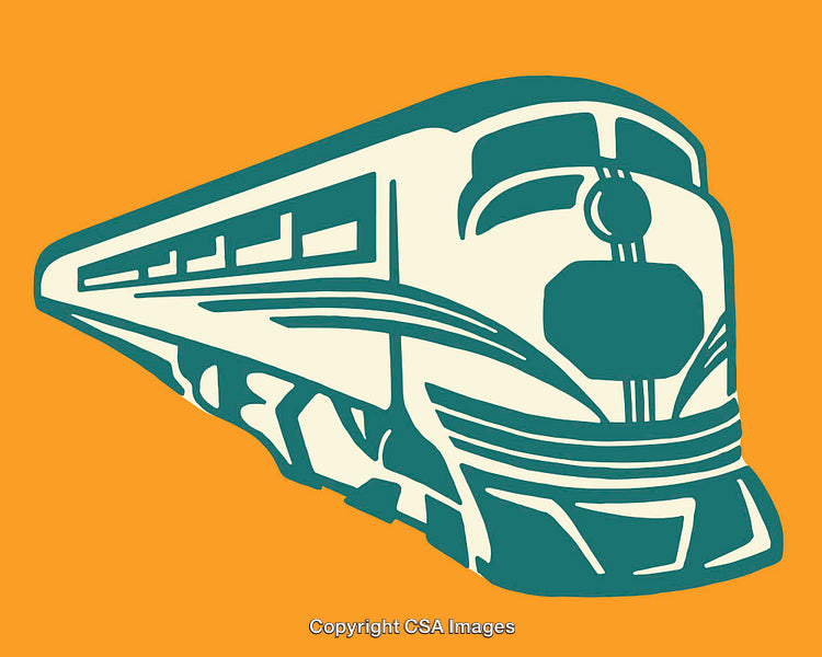 Stylized Retro Train Illustration in Bold Colors and Minimalist Design