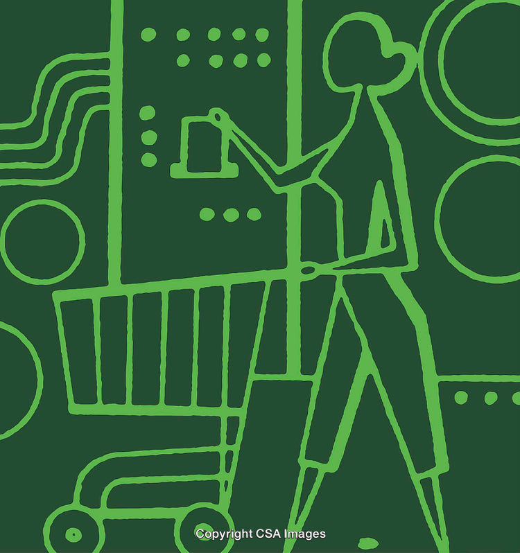 Line Art Depicting Abstract Shopping Concept With Green Color Scheme