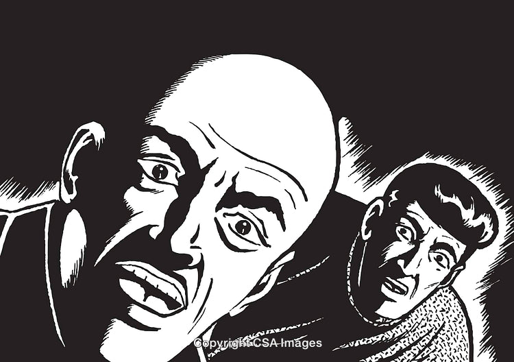 Monochrome Illustration of Two Surprised Individuals With Shocked Expressions