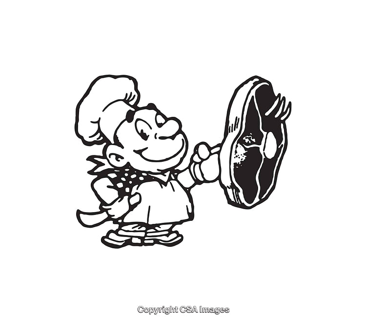 Playful Line Art Illustration of a Chef Holding a Steak on a Fork