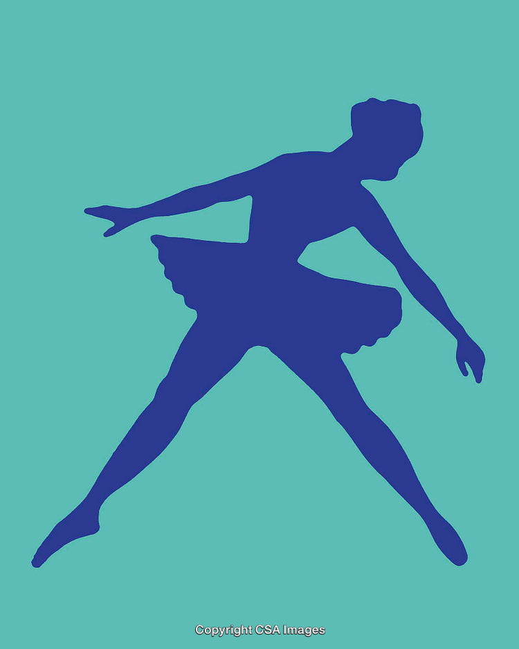 Silhouette of a Ballet Dancer in Graceful Pose on Teal Background