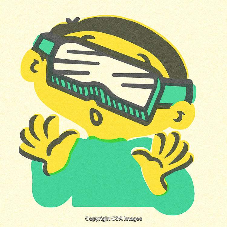 Cartoon Illustration of Surprised Character Wearing Goggles and Green Shirt