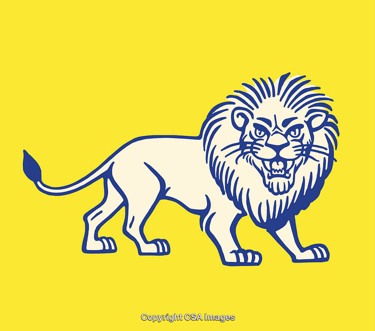 Bold Line Art Illustration of a Roaring Lion on a Vibrant Yellow Background