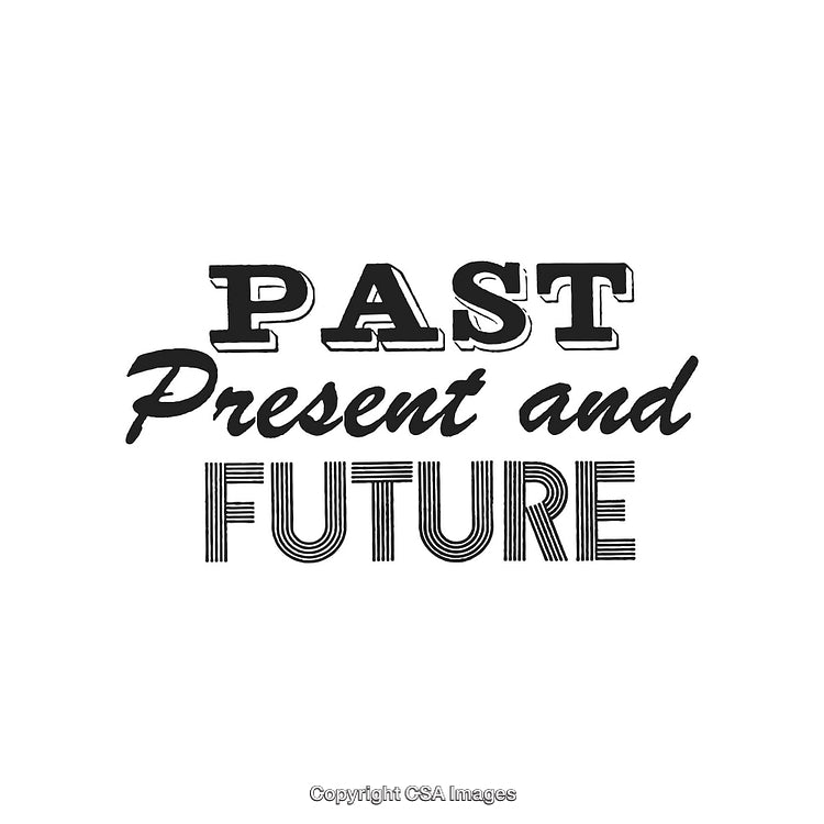 Three Words Representing Past, Present, and Future in Bold Typography