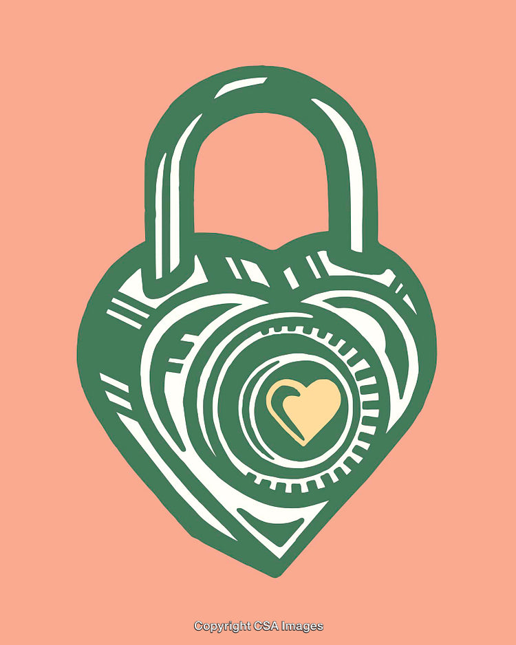 Heart-Shaped Padlock Symbolizing Love and Security in Artistic Illustration