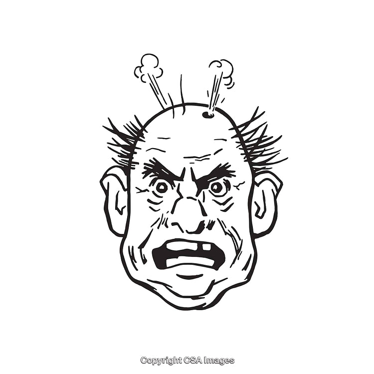 Angry Facial Expression Cartoon Line Drawing with Steam Illustrations