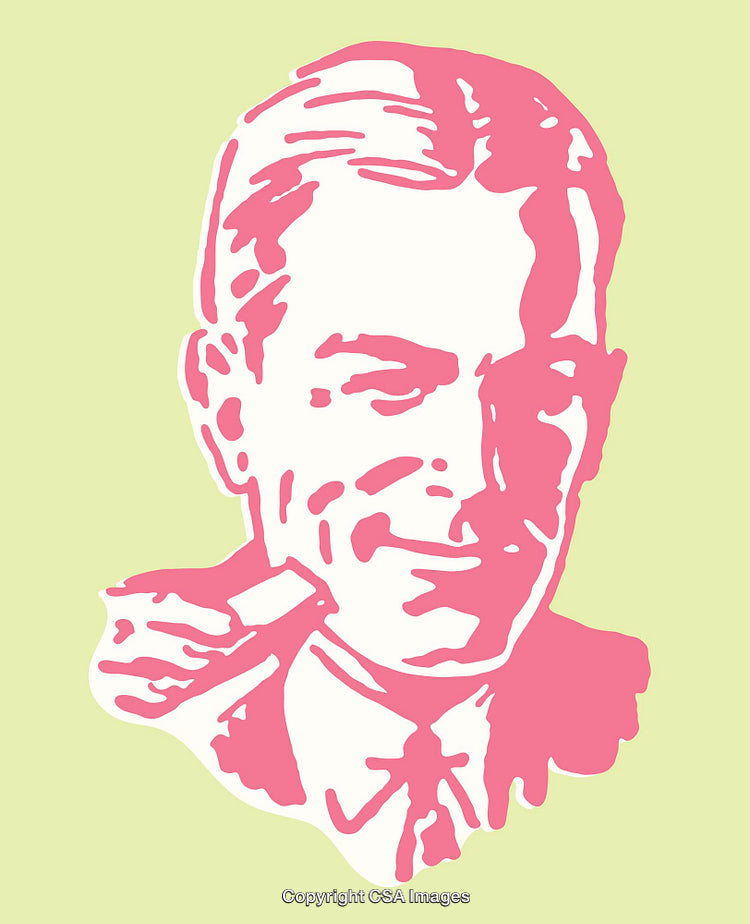 Stylized Retro Line Art Portrait in Pink and Yellow Color Scheme