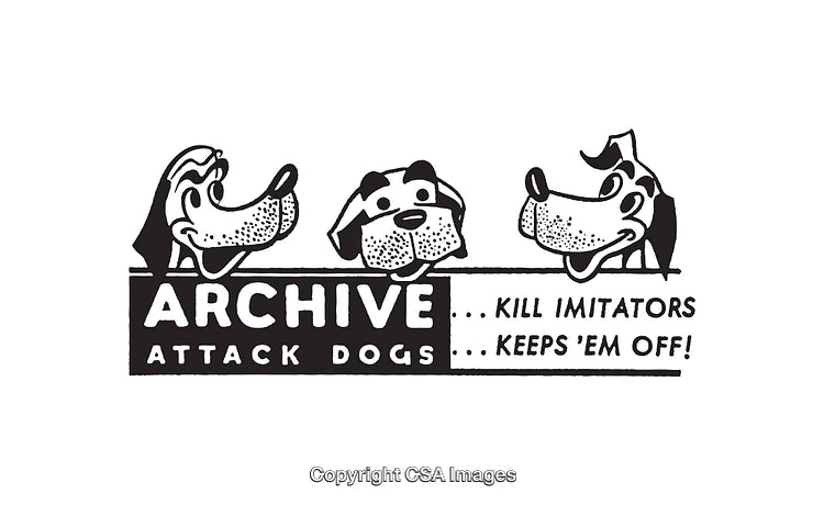 Retro Styled Line Art of Playful Cartoon Dogs with Bold Lettering