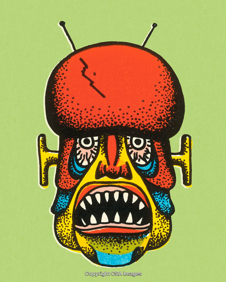 Vibrant Abstract Robot Head Illustration on Light Green Background