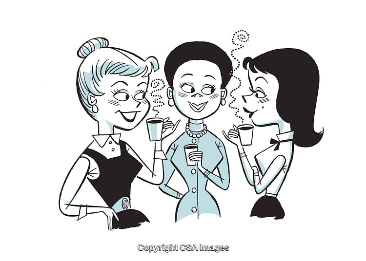 Retro Style Illustration of Three Friends Enjoying Coffee Together