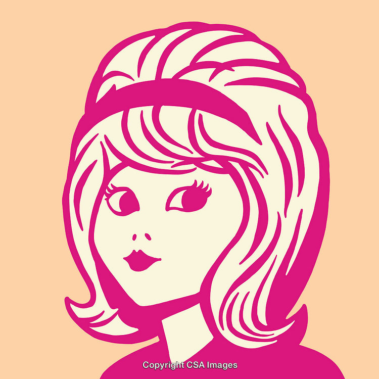 Color Illustration of a Vintage Woman Portrait in Pop Art Style