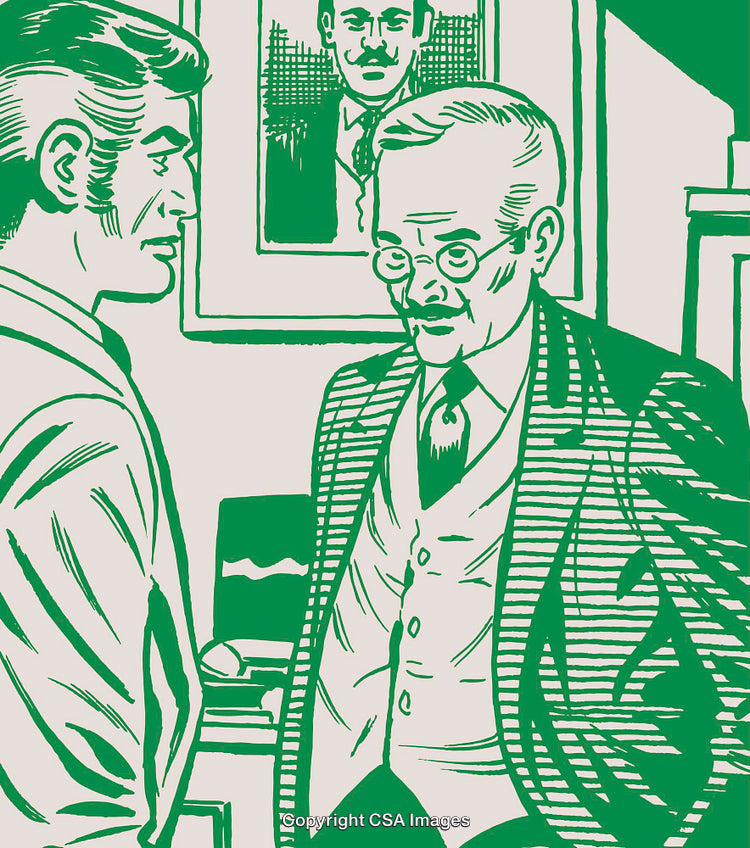 Vintage Illustration of Two Men in a Professional Office Setting