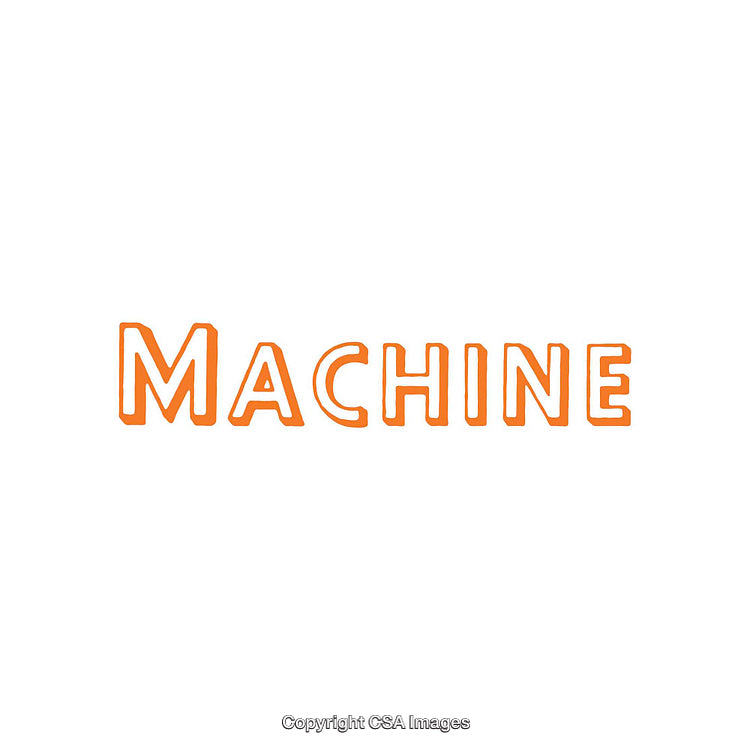 Minimalist Orange Text Depicting the Word Machine on White Background