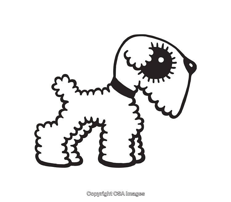 Black and White Line Art Illustration of a Cute Stylized Dog