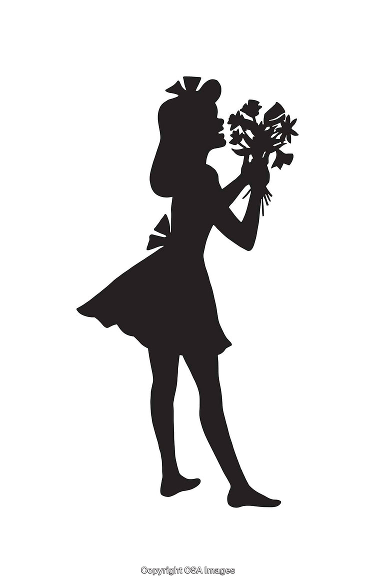 Silhouette of a Girl Holding a Bouquet of Flowers